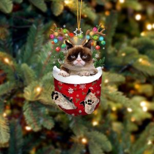 Cat Grumpy In Snow Pocket Christmas Ornament…