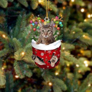 Cat Savannah In Snow Pocket Christmas Ornament…