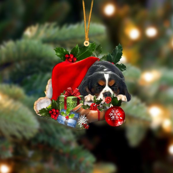 Cavalier King Charles Spaniel-Sleeping In Hat Two Sides Christmas Plastic Hanging Ornament