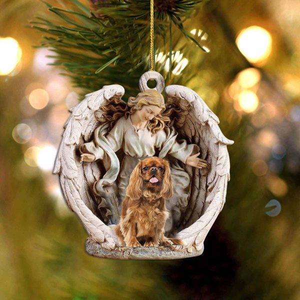 Cavalier King Charles Spaniel Angel Hug Winter Love Two Sided Christmas Plastic Hanging Ornament – Funny Ornament