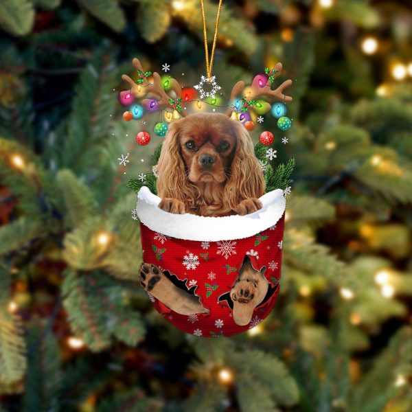 Cavalier King Charles Spaniel In Snow Pocket Christmas Ornament – Acrylic Dog Ornament – Dog Memorial Gift
