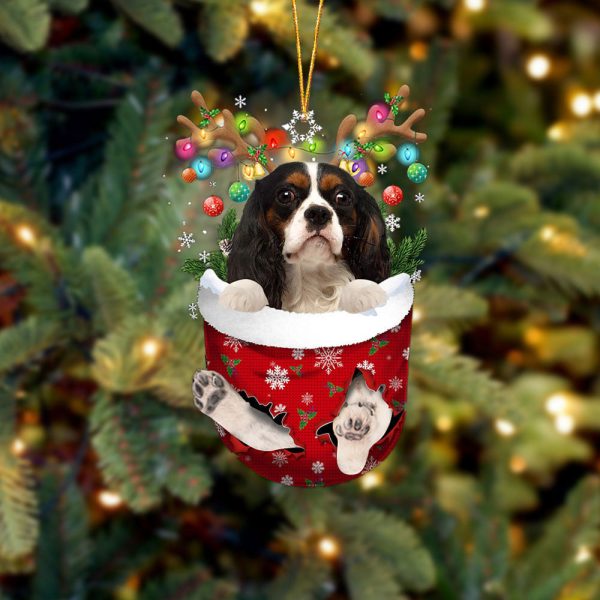 Cavalier King Charles Spaniel In Snow Pocket Christmas Ornament – Flat Acrylic Dog Ornament – Dog Memorial Gift