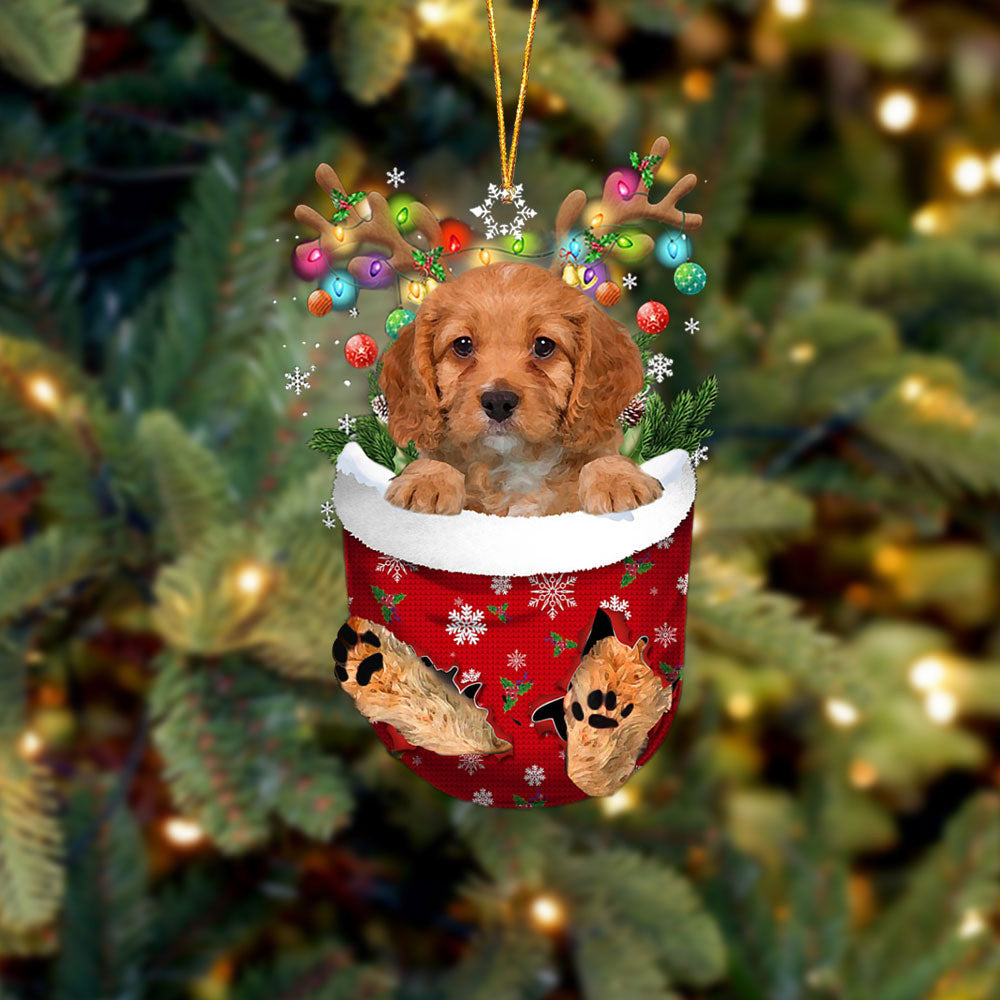 Cavapoo In Snow Pocket Christmas Ornament – Flat Acrylic Dog Ornament – Christmas Decor