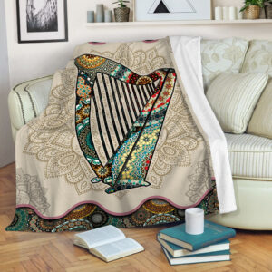 Celtic Harp Vintage Mandala Music Bed Blankets - Fleece Throw Blanket - Best Weighted Blanket For Adults