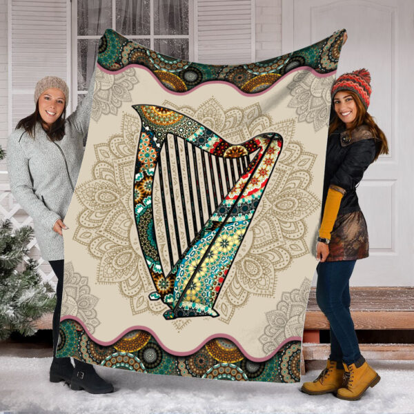 Celtic Harp Vintage Mandala Music Bed Blankets – Fleece Throw Blanket – Best Weighted Blanket For Adults