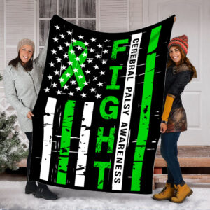 Cerebral Palsy Awareness Fight Usa Flag Fleece Throw Blanket - Sherpa Fleece Blanket - Weighted Blanket To Sleep