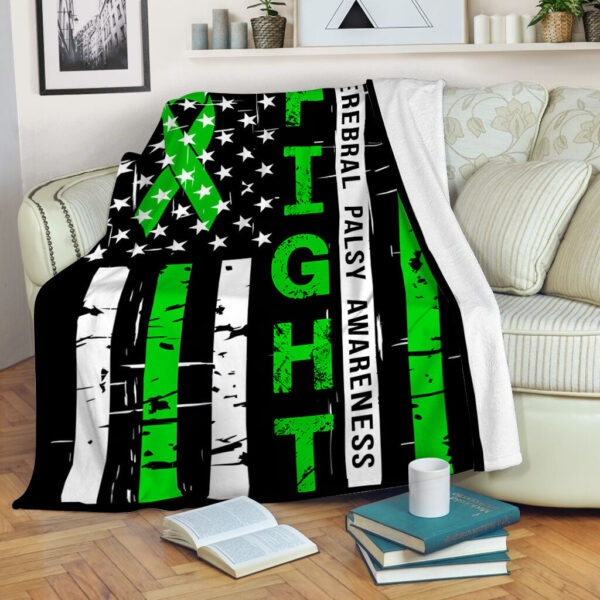 Cerebral Palsy Awareness Fight Usa Flag Fleece Throw Blanket – Sherpa Fleece Blanket – Weighted Blanket To Sleep