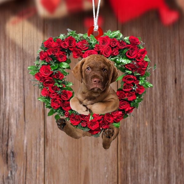 Chesapeake Bay Retriever-Heart Wreath Two Sides Christmas Plastic Hanging Ornament
