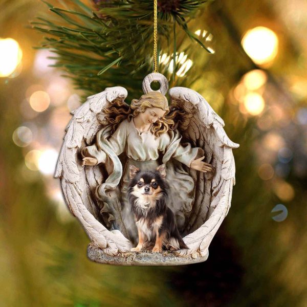 Chihuahua-Angel Hug Winter Love Two Sided Christmas Plastic Hanging Ornament