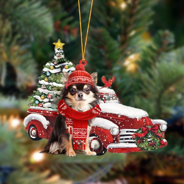 Chihuahua-Christmas Car Two Sided Christmas Plastic Hanging Ornament – Handmade Xmas Decoration