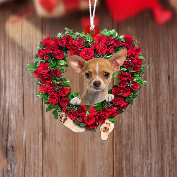 Chihuahua-Heart Wreath Two Sides Christmas Plastic Hanging Ornament – Christmas Decor