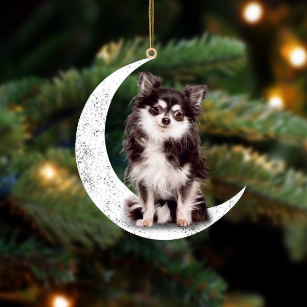 Chihuahua Sit On The Moon-Two Sided Christmas Plastic Hanging Ornament – Christmas Decor