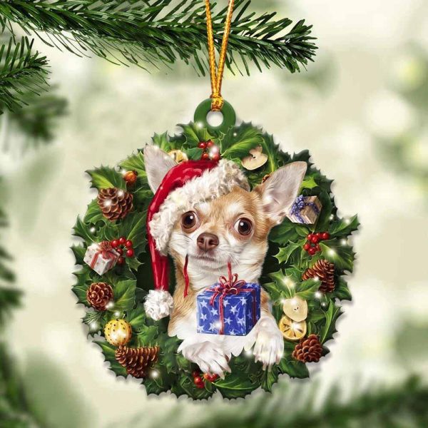 Chihuahua With Santa Hat  Christmas Dog Ornaments  Best Xmas Gifts