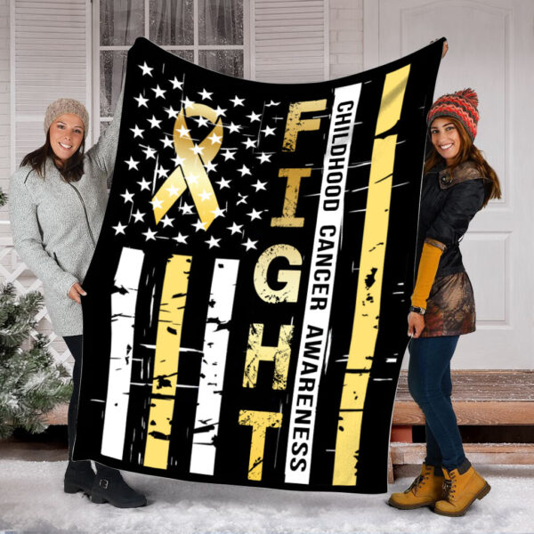 Childhood Cancer Awareness Fight Usa Flag Fleece Throw Blanket – Sherpa Fleece Blanket – Weighted Blanket To Sleep