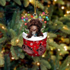 Chocolate Goldendoodle In Snow Pocket Christmas Ornament…