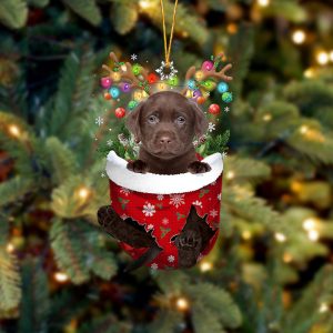 Chocolate Labrador In Snow Pocket Christmas Ornament…