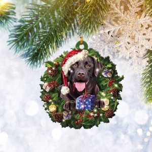 Chocolate Labrador Retriever Christmas Wreath Ornament, Dog…