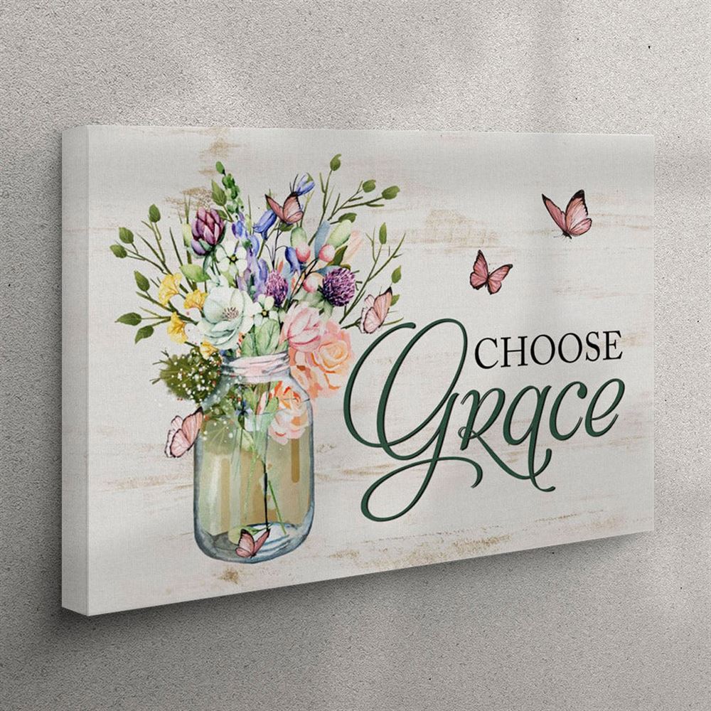 Choose Grace Canvas Wall Art – Flower Butterfly – Christian Wall Art Canvas