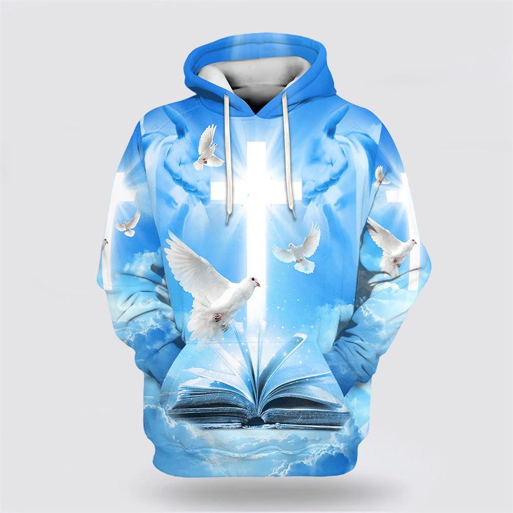 Christian Cross, Bible and Dove 3D Printed Hoodie – Gifts For Christians Christian Cross, Bible and Dove 3D Printed Hoodie – Gifts For Christians