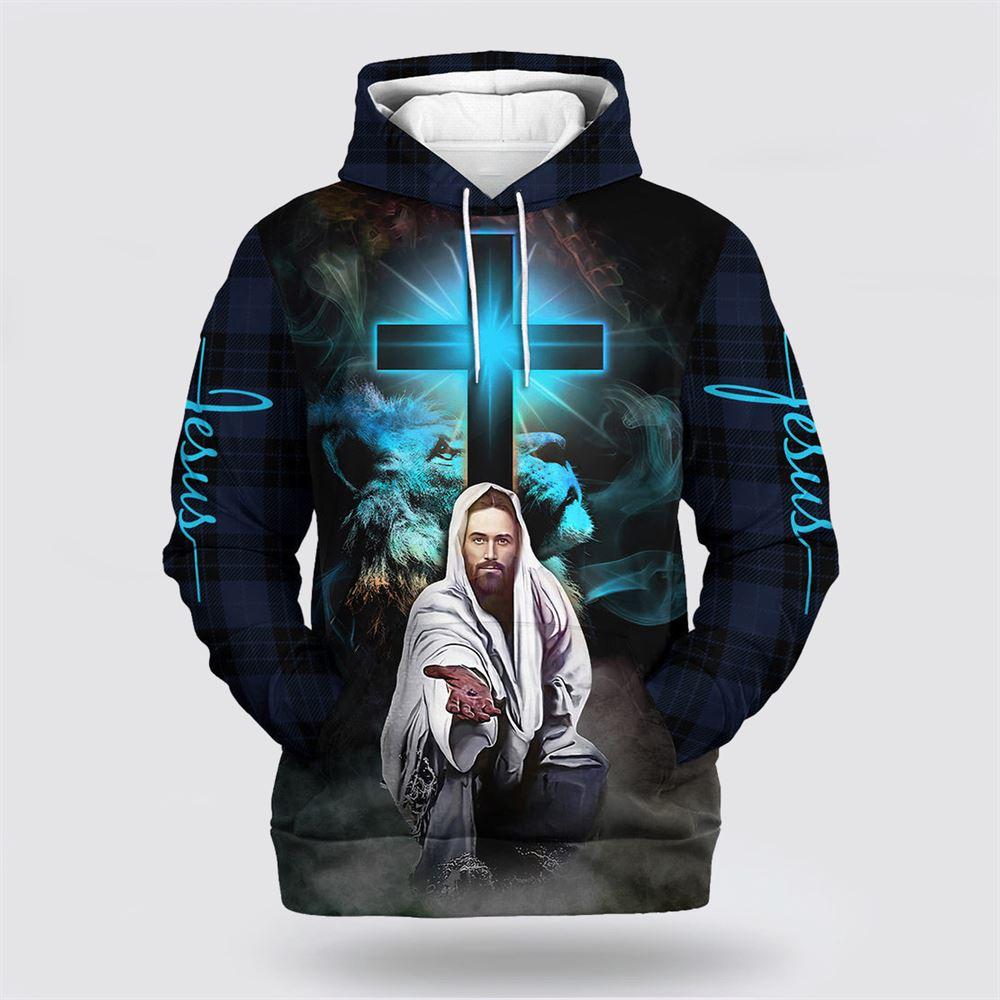 Christian Jesus Lion Cross All Over Print 3D Hoodies Jesus Printed All Over Print 3D Hoodie – Gifts For Christians