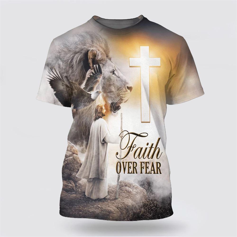 Christian Jesus Lion Cross Faith Over Fear All Over Print 3D T Shirt – Gifts For Christians Christian Jesus Lion Cross Faith Over Fear All Over Print 3D T Shirt – Gifts For Christians