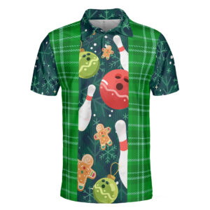 Christmas Bowling Decoration Light With Flannel Plaid Pattern Polo Shirt - Bowling Men Polo Shirt - Gifts To Get For Your Dad - Father's Day Shirt