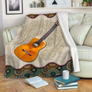 Classical Guitar Vintage Mandala Music Bed Blankets - Fleece Throw Blanket - Best Weighted Blanket For Adults