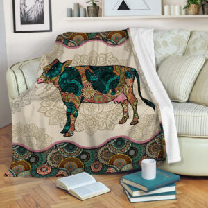 Cow Vintage Mandala Fleece Throw Blanket –…