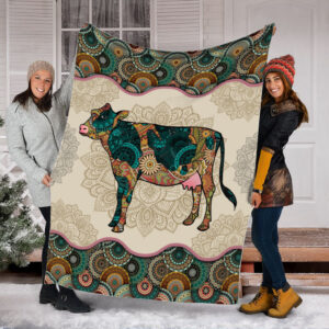 Cow Vintage Mandala Fleece Throw Blanket - Throw Blankets For Couch - Best Blanket For All Seasons