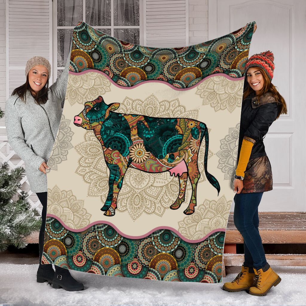 Cow Vintage Mandala Fleece Throw Blanket – Throw Blankets For Couch – Best Blanket For All Seasons