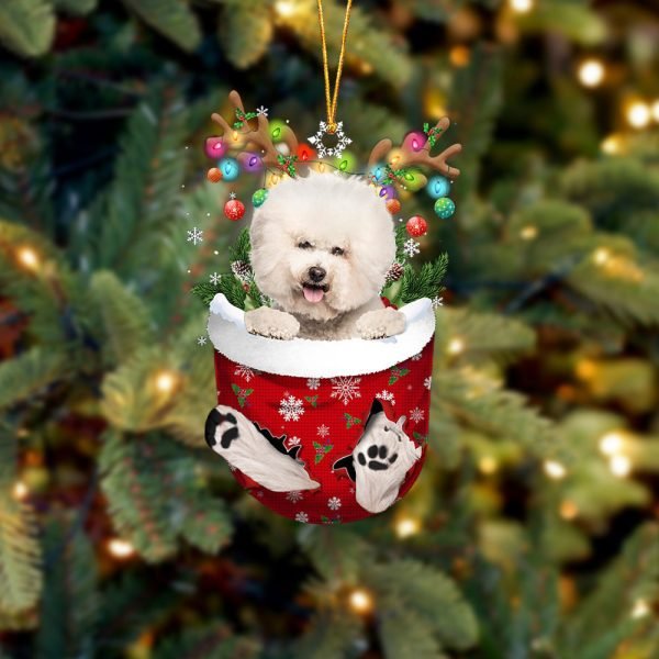 Cream Bichon Frise In Snow Pocket Christmas Ornament Flat  Dog Ornament,Christmas Shape Ornament, Happy Christmas Ornament
