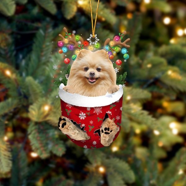 Cream Pomeranian In Snow Pocket Christmas Ornament Flat  Dog Ornament,Christmas Shape Ornament, Happy Christmas Ornament