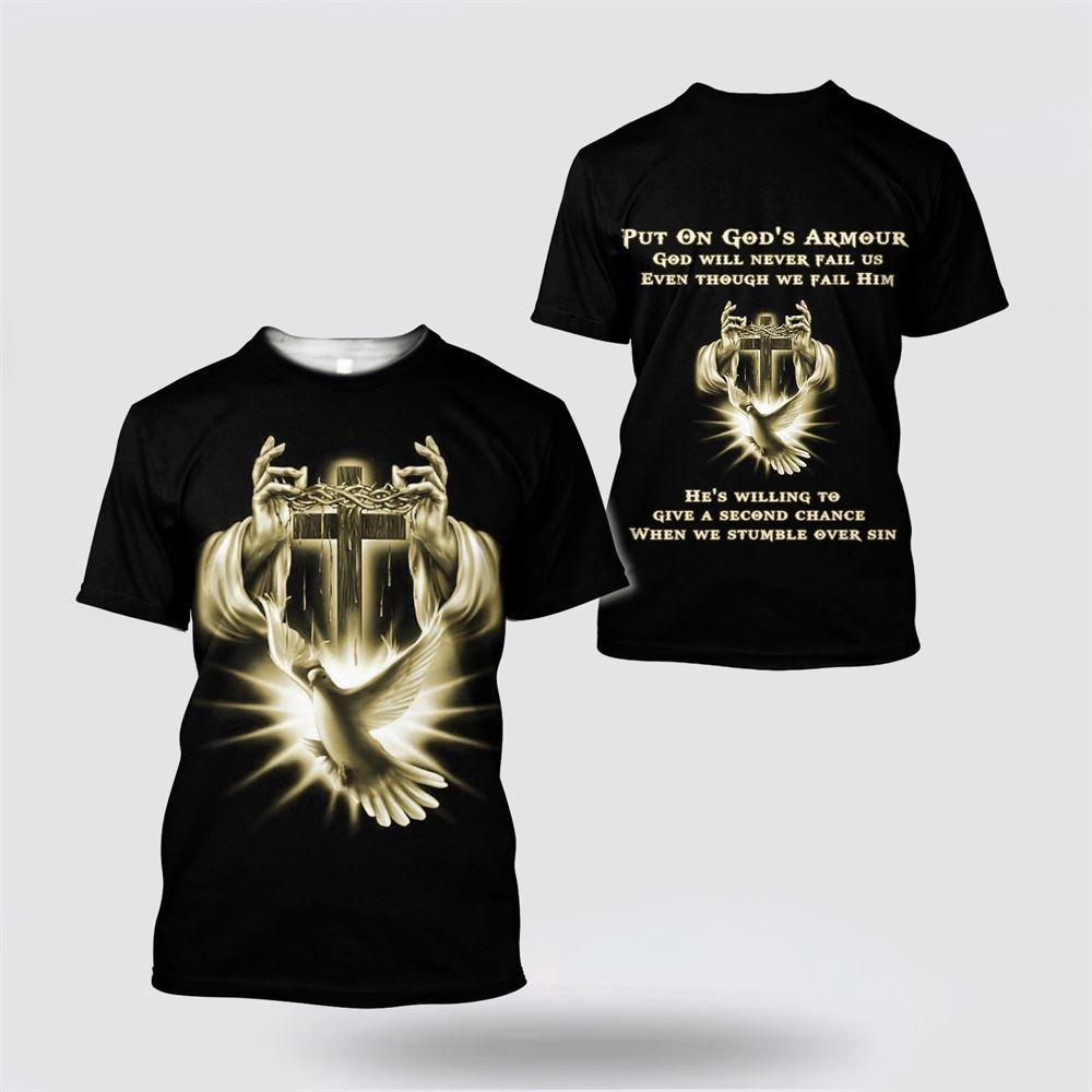 Cross Crown Of Thorn And Holy Spirit Dove Jesus All Over Print 3D T Shirt – Gifts For Christians