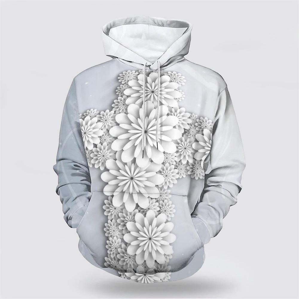 Cross Flowers All Over Print 3D Hoodie – Gifts For Christians Cross Flowers All Over Print 3D Hoodie – Gifts For Christians