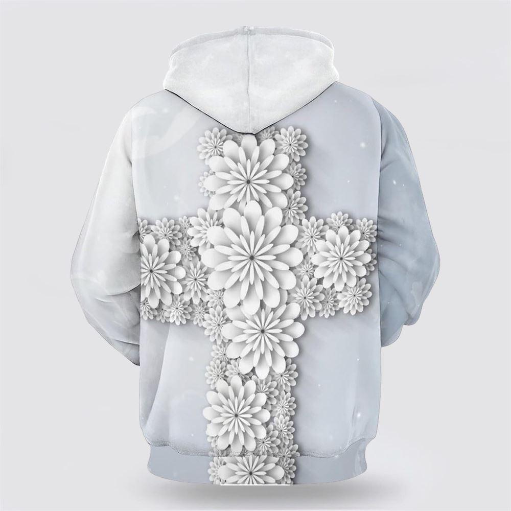 Cross Flowers All Over Print 3D Hoodie – Gifts For Christians Cross Flowers All Over Print 3D Hoodie – Gifts For Christians