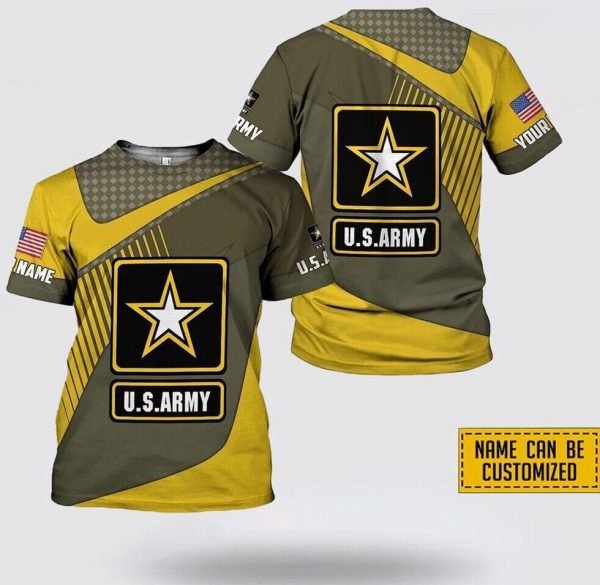 Custom Name US Army American Flag Shirt Military Soldier Veteran 3D T Shirt – For Military Personnel