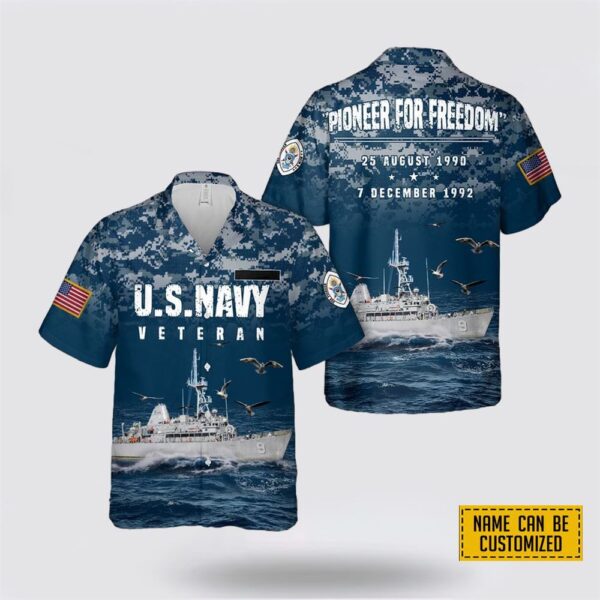 Custom Name US Navy USS Pioneer MCM-9 Hawaiian Shirt – Gifts For Military Personnel