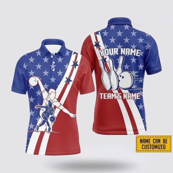 Custom Name American Flag Bowling Pattern Bowling Jersey Shirt – Gift For Bowling Enthusiasts