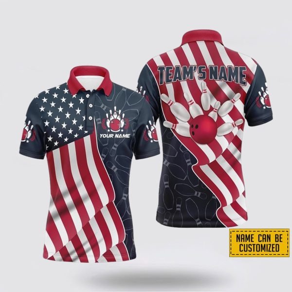 Custom Name And Team Bowling American Flag Pattern Bowling Jersey Shirt – Gift For Bowling Enthusiasts