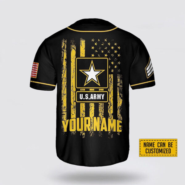 Custom Name Black US Army Rank American Flag Baseball Jersey – Gift For Military Personnel
