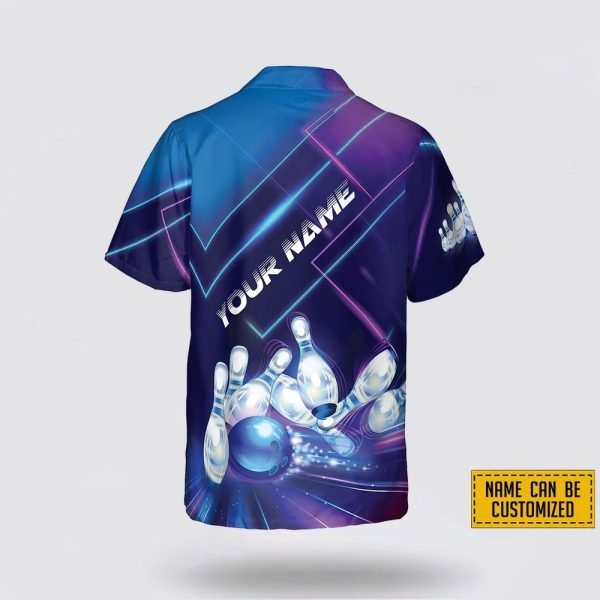 Custom Name Blue Ball Bowling Neon Pattern Bowling Hawaiin Shirt – Beachwear Gift For Bowler