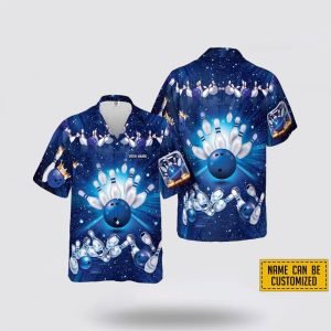 Custom Name Bowling Blue Star Pattern Bowling Hawaiin Shirt – Gift For Bowling Enthusiasts