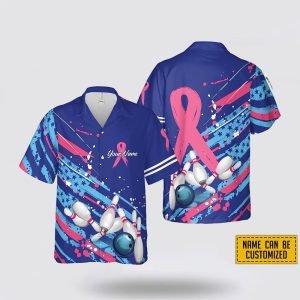 Custom Name Breast Cancer Bowling Pattern Bowling Hawaiin Shirt – Beachwear Gift For Bowler