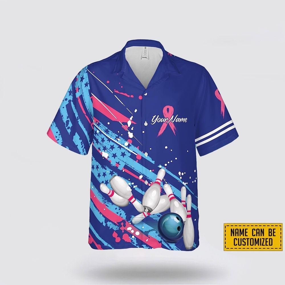Custom Name Breast Cancer Bowling Pattern Bowling Hawaiin Shirt – Beachwear Gift For Bowler