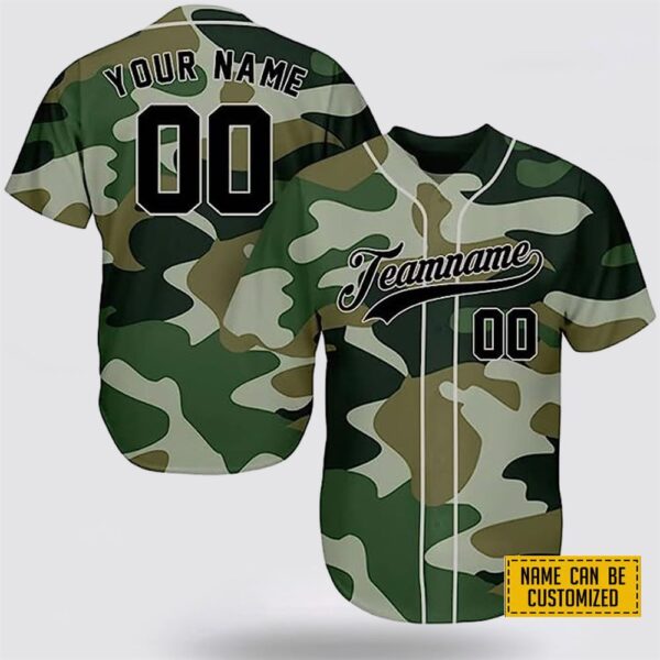 Custom Name Camouflage Army Pattern Baseball Jersey – Gift For Military Personnel