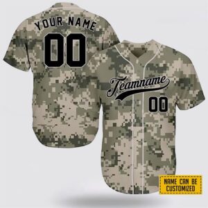Custom Name Camouflage Pixel Army Pattern Baseball…