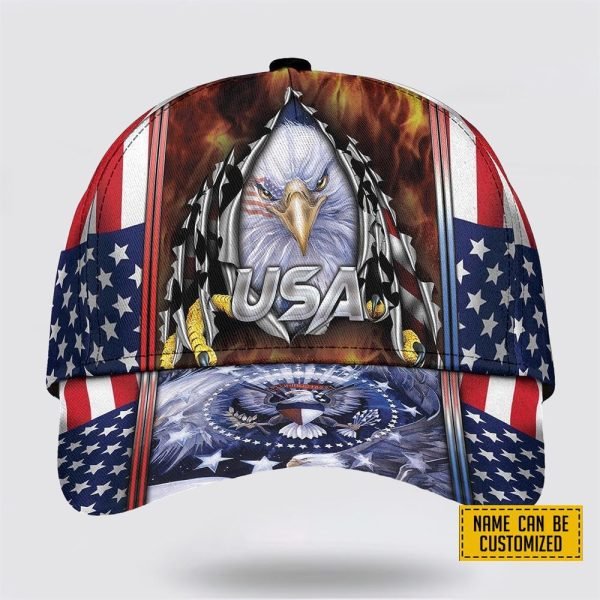 Custom Name Eagle American Flag US Army Pattern Baseball Cap – Gift For Military Personnel
