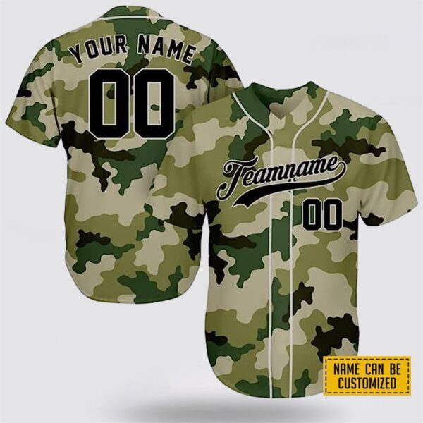 Custom Name Green Camouflage Army Pattern Baseball Jersey – Gift For Military Personnel