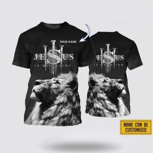 Custom Name Jesus Is My Savior Lion Face All Over Print 3D T Shirt – Gifts For Christians