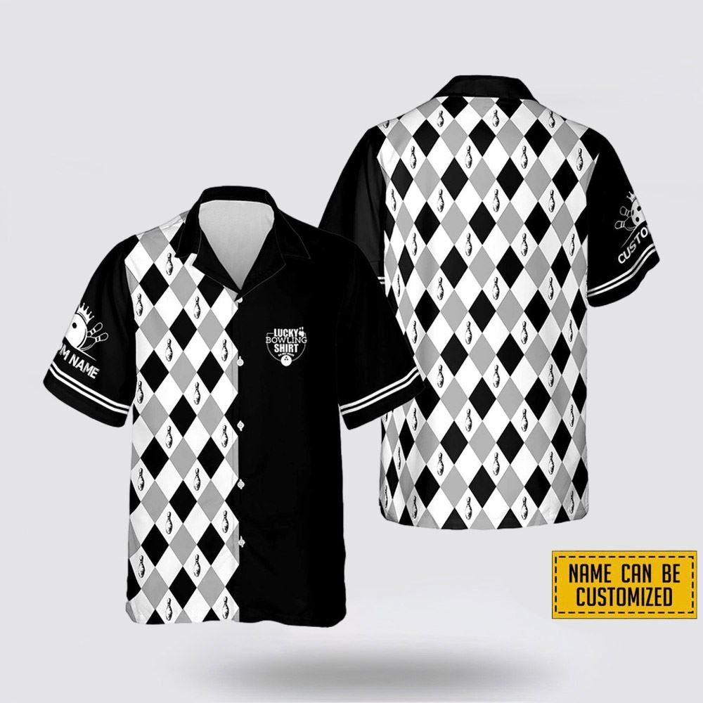 Custom Name Lucky Bowling Pattern Bowling Hawaiin Shirt – Gift For Bowling Enthusiasts